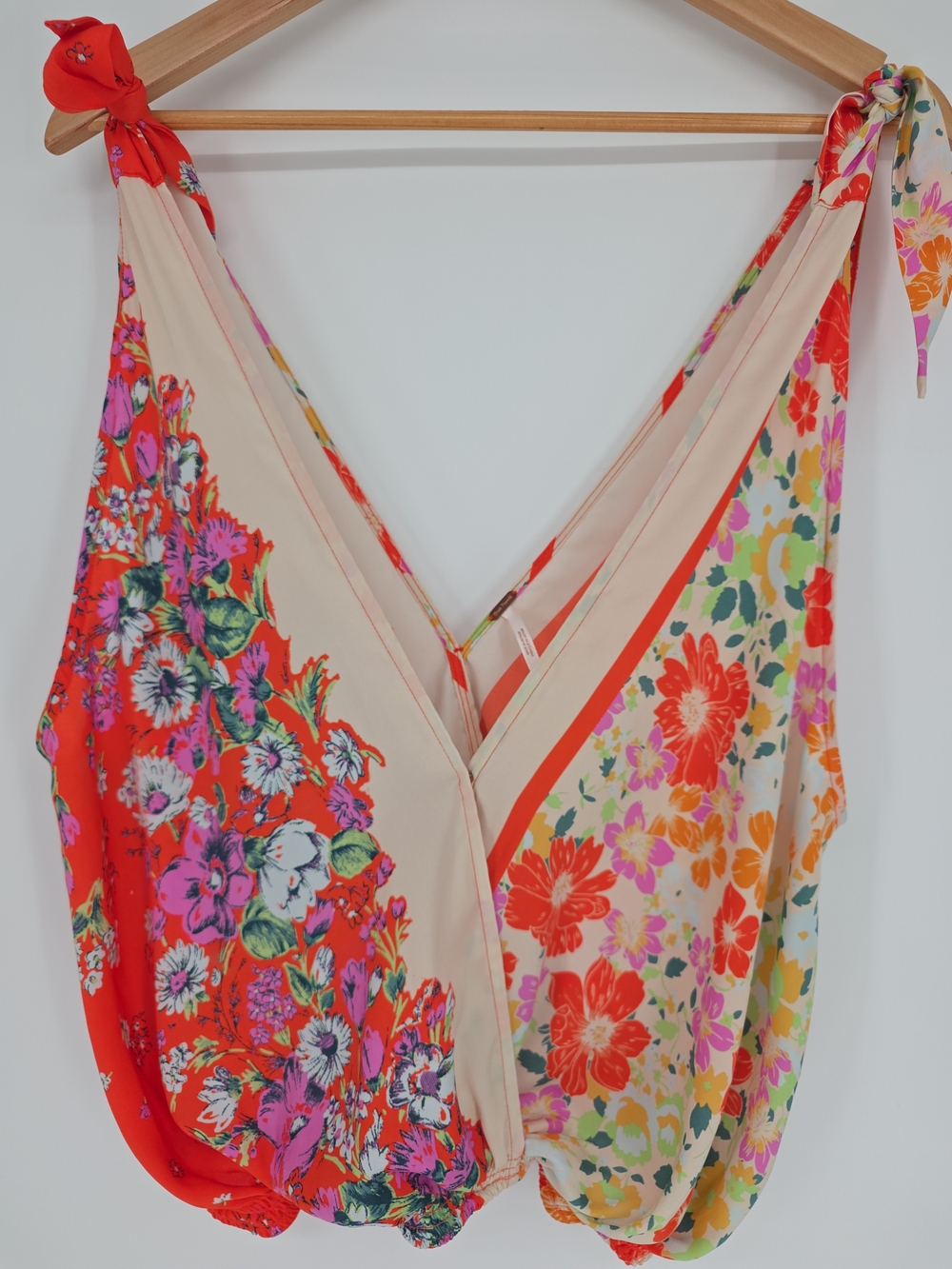 Free People Floral Wrap Tie-Strap Tank — Orange Purple & Cream Size Small